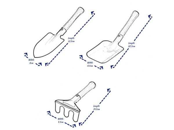 Garden tools for kids. Kids Gardening Tools Set - 3pc Metal Garden Tools Toy Set with Hand Fork ,Trowel and Rake. - Image 3